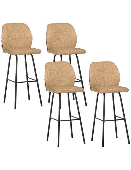 HOMCOM Bar Stools Set of 4, Linen-Touch Upholstered Bar Chairs, Kitchen Stools with Backs and Steel Legs for Dining Room, Light 
