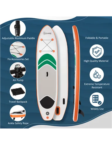 Outsunny 10'6" x 30" x 6" Inflatable Stand Up Paddle Board, Non-Slip & Ultra-Light Deck with Adj Paddle, ISUP Accessories, Pump 