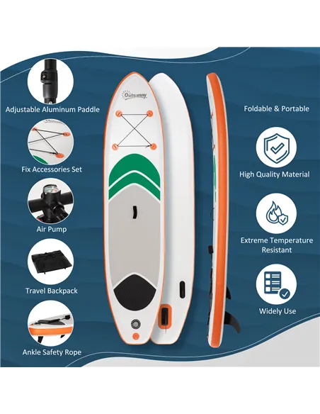 Outsunny 10'6" x 30" x 6" Inflatable Stand Up Paddle Board, Non-Slip & Ultra-Light Deck with Adj Paddle, ISUP Accessories, Pump 
