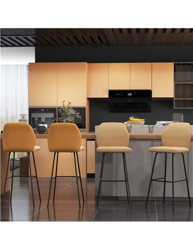 HOMCOM Bar Stools Set of 4, Linen-Touch Upholstered Bar Chairs, Kitchen Stools with Backs and Steel Legs for Dining Room, Light 