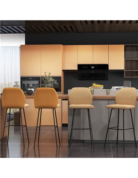 HOMCOM Bar Stools Set of 4, Linen-Touch Upholstered Bar Chairs, Kitchen Stools with Backs and Steel Legs for Dining Room, Light 