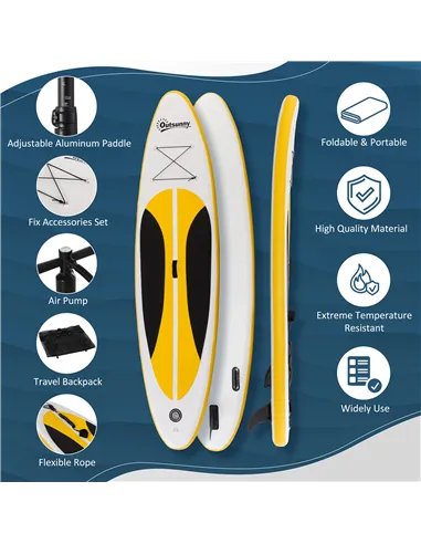 Outsunny 10' x 30" x 6" Inflatable Stand Up Paddle Board, Non-Slip & Ultra-Light Deck with ISUP Accessories, Adj Paddle, Backpac