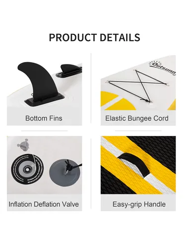 Outsunny 10' x 30" x 6" Inflatable Stand Up Paddle Board, Non-Slip & Ultra-Light Deck with ISUP Accessories, Adj Paddle, Backpac