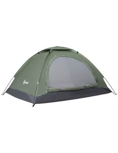 Outsunny 2 Person Camping Tent, Camouflage Tent with Zipped Doors, Storage Pocket, Portable Handy Bag, Dark Green