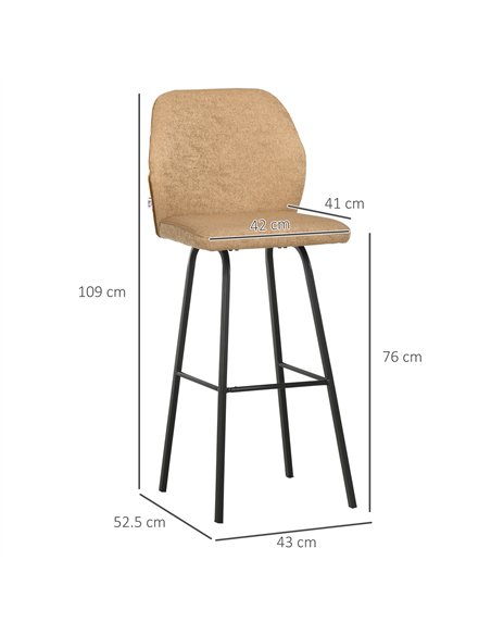 HOMCOM Bar Stools Set of 4, Linen-Touch Upholstered Bar Chairs, Kitchen Stools with Backs and Steel Legs for Dining Room, Light 
