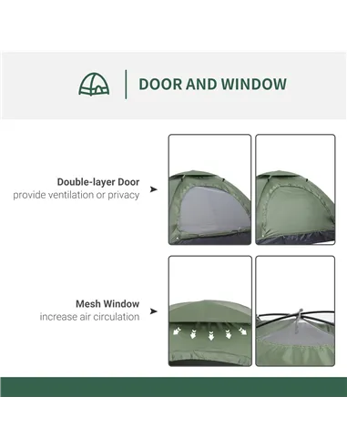 Outsunny 2 Person Camping Tent, Camouflage Tent with Zipped Doors, Storage Pocket, Portable Handy Bag, Dark Green
