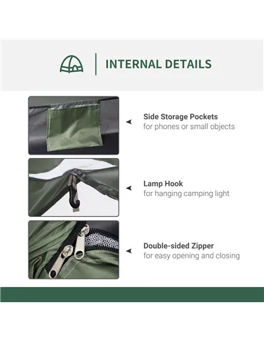 Outsunny 2 Person Camping Tent, Camouflage Tent with Zipped Doors, Storage Pocket, Portable Handy Bag, Dark Green