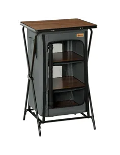 Outsunny Camping Cupboard, Aluminium Foldable Camping Kitchen Station Cook Table with Storage Shelves and Carrying Bag for BBQ P