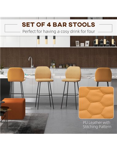HOMCOM Bar Stools Set of 4, Linen-Touch Upholstered Bar Chairs, Kitchen Stools with Backs and Steel Legs for Dining Room, Light 