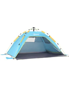 Outsunny 2 Man Pop-up Beach Tent Sun Shade Shelter Hut w/ Windows Doors Hook Sandbags UV Protection Waterproof Outdoor Adventure