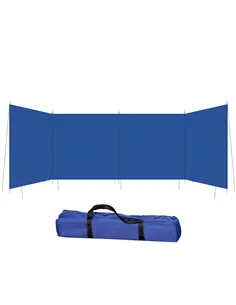 Outsunny Camping Windbreak, Foldable Portable Wind Blocker w/ Carry Bag and Steel Poles, Beach Sun Screen Shelter Privacy Wall, 