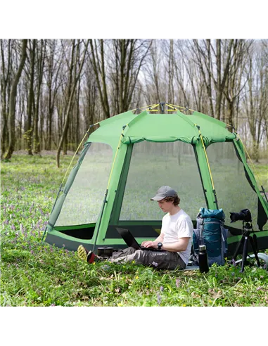 Outsunny 6 Person Pop Up Camping Tent, 2-Tier Design Backpacking Tent with 4 Windows 2 Doors Portable Carry Bag for Fishing Hiki