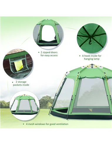 Outsunny 6 Person Pop Up Camping Tent, 2-Tier Design Backpacking Tent with 4 Windows 2 Doors Portable Carry Bag for Fishing Hiki
