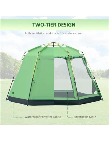 Outsunny 6 Person Pop Up Camping Tent, 2-Tier Design Backpacking Tent with 4 Windows 2 Doors Portable Carry Bag for Fishing Hiki
