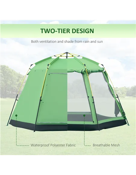 Outsunny 6 Person Pop Up Camping Tent, 2-Tier Design Backpacking Tent with 4 Windows 2 Doors Portable Carry Bag for Fishing Hiki