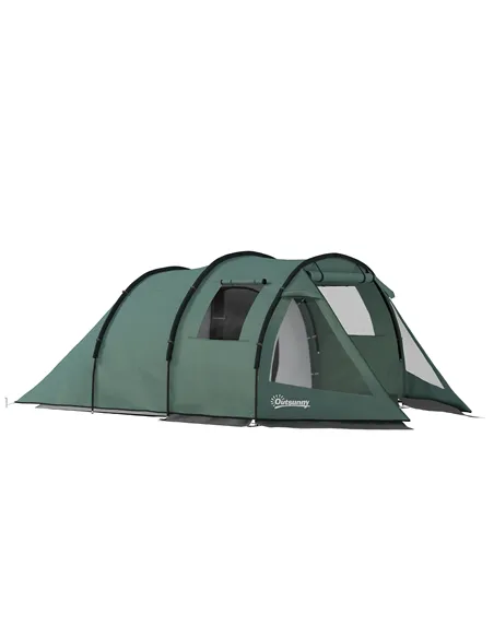 Outsunny Two Room Tunnel Tent Camping Tent for  3-4 Man with Windows, Covers, Carry Bag, for Fishing, Hiking, Sports, Green