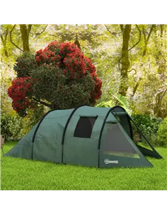 Outsunny Two Room Tunnel Tent Camping Tent for  3-4 Man with Windows, Covers, Carry Bag, for Fishing, Hiking, Sports, Green 2