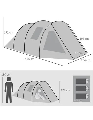 Outsunny Two Room Tunnel Tent Camping Tent for  3-4 Man with Windows, Covers, Carry Bag, for Fishing, Hiking, Sports, Green