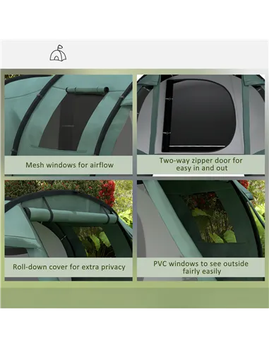 Outsunny Two Room Tunnel Tent Camping Tent for  3-4 Man with Windows, Covers, Carry Bag, for Fishing, Hiking, Sports, Green