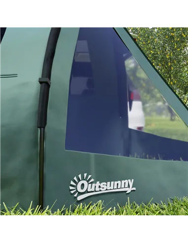 Outsunny Two Room Tunnel Tent Camping Tent for  3-4 Man with Windows, Covers, Carry Bag, for Fishing, Hiking, Sports, Green