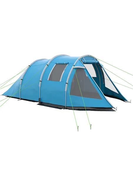 Outsunny 3-4 Man Tunnel Tent, Two Room Camping Tent with Windows, Portable Carry Bag, for Fishing, Hiking, Sports, Festival - Bl