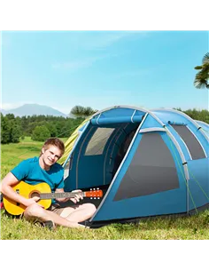 Outsunny 3-4 Man Tunnel Tent, Two Room Camping Tent with Windows, Portable Carry Bag, for Fishing, Hiking, Sports, Festival - Bl 2