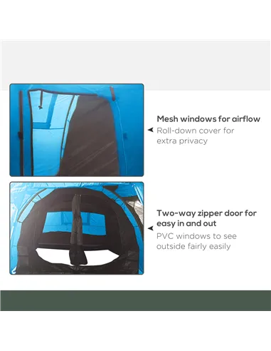 Outsunny 3-4 Man Tunnel Tent, Two Room Camping Tent with Windows, Portable Carry Bag, for Fishing, Hiking, Sports, Festival - Bl