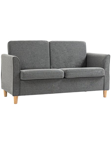 HOMCOM Compact Loveseat Sofa, Modern 2 Seater Sofa for Living Room with Wood Legs and Armrests, Grey