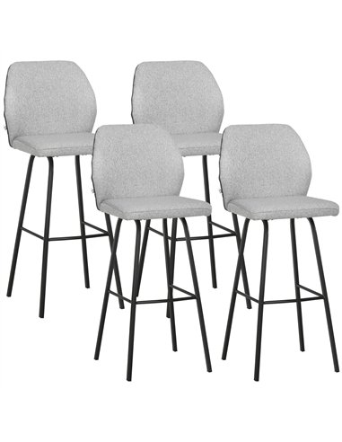 HOMCOM Bar Stools Set of 4, Linen-Touch Upholstered Bar Chairs, Kitchen Stools with Backs and Steel Legs for Dining Room, Light 
