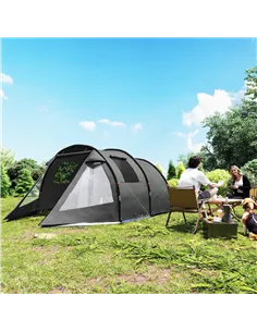 Outsunny 3-4 Man Tunnel Tent, Two Room Camping Tent with Windows, Portable Carry Bag, for Fishing, Hiking, Sports, Festival - Bl 2