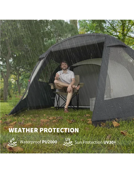 Outsunny 3-4 Man Tunnel Tent, Two Room Camping Tent with Windows, Portable Carry Bag, for Fishing, Hiking, Sports, Festival - Bl