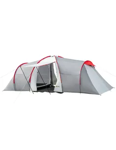 Outsunny Four-Man Tunnel Tent, with Two Bedrooms and Living Room - Grey/Red