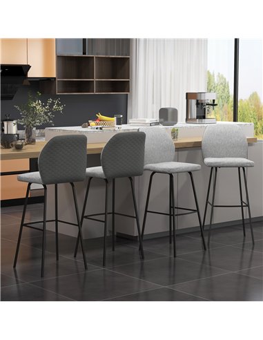 HOMCOM Bar Stools Set of 4, Linen-Touch Upholstered Bar Chairs, Kitchen Stools with Backs and Steel Legs for Dining Room, Light 