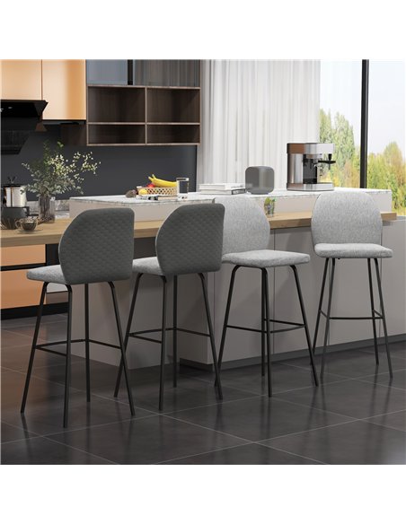 HOMCOM Bar Stools Set of 4, Linen-Touch Upholstered Bar Chairs, Kitchen Stools with Backs and Steel Legs for Dining Room, Light 