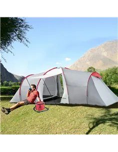 Outsunny Four-Man Tunnel Tent, with Two Bedrooms and Living Room - Grey/Red 2