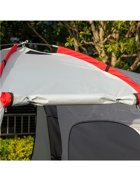 Outsunny Four-Man Tunnel Tent, with Two Bedrooms and Living Room - Grey/Red