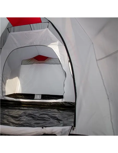 Outsunny Four-Man Tunnel Tent, with Two Bedrooms and Living Room - Grey/Red