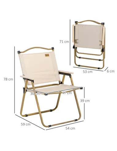 Outsunny Camping Chair for Adults, Lightweight Folding Chair, Portable Chair for Camping, Fishing, Beach and Outdoor Travel, Kha