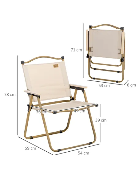 Outsunny Camping Chair for Adults, Lightweight Folding Chair, Portable Chair for Camping, Fishing, Beach and Outdoor Travel, Kha