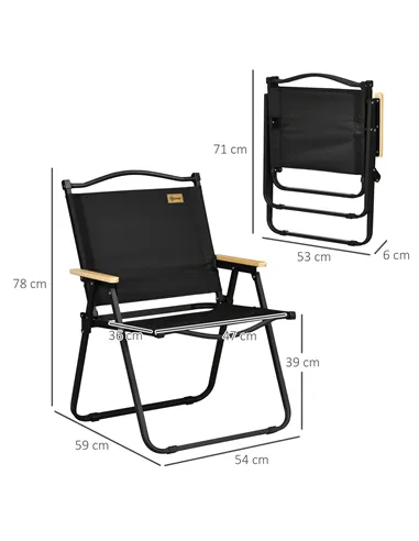 Outsunny Camping Chair for Adults, Lightweight Folding Chair, Portable Chair for Camping, Fishing, Beach and Outdoor Travel, Bla