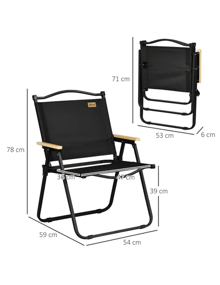 Outsunny Camping Chair for Adults, Lightweight Folding Chair, Portable Chair for Camping, Fishing, Beach and Outdoor Travel, Bla