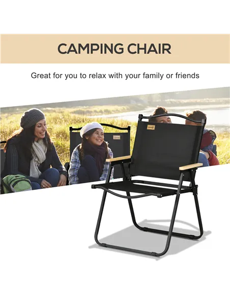 Outsunny Camping Chair for Adults, Lightweight Folding Chair, Portable Chair for Camping, Fishing, Beach and Outdoor Travel, Bla