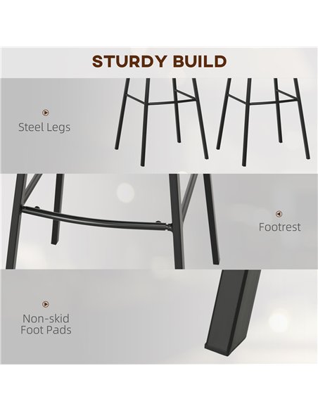 HOMCOM Bar Stools Set of 4, Linen-Touch Upholstered Bar Chairs, Kitchen Stools with Backs and Steel Legs for Dining Room, Light 