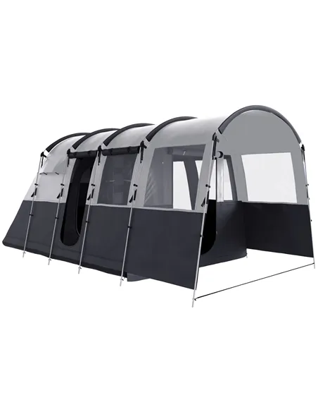 Outsunny 8-Person Camping Tent, Waterproof Family Tent, Tunnel Design, 4 Large Windows, Sleeping Cabins 3000mm Water Column Grey