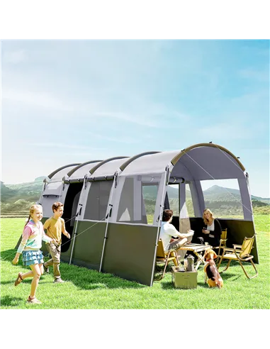 Outsunny 8-Person Camping Tent, Waterproof Family Tent, Tunnel Design, 4 Large Windows, Sleeping Cabins 3000mm Water Column Grey