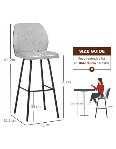 HOMCOM Bar Stools Set of 4, Linen-Touch Upholstered Bar Chairs, Kitchen Stools with Backs and Steel Legs for Dining Room, Light 