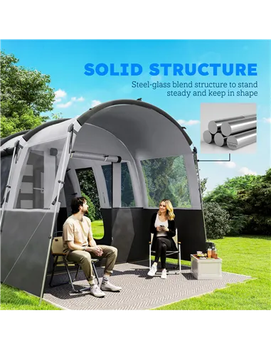 Outsunny 8-Person Camping Tent, Waterproof Family Tent, Tunnel Design, 4 Large Windows, Sleeping Cabins 3000mm Water Column Grey