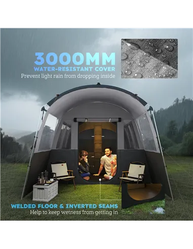 Outsunny 8-Person Camping Tent, Waterproof Family Tent, Tunnel Design, 4 Large Windows, Sleeping Cabins 3000mm Water Column Grey