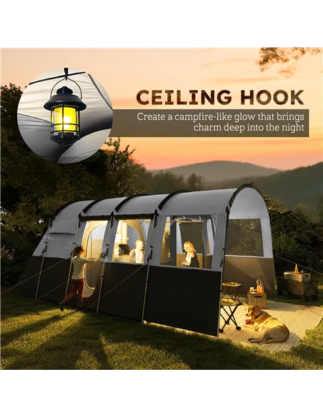 Outsunny 8-Person Camping Tent, Waterproof Family Tent, Tunnel Design, 4 Large Windows, Sleeping Cabins 3000mm Water Column Grey
