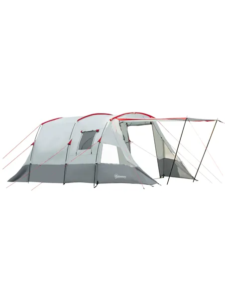 Outsunny 6-8 Person Tunnel Tent, Camping Tent with Bedroom, Living Room, Sewn-in Floor, 3 Doors and Carry Bag, 2000mm Water Colu